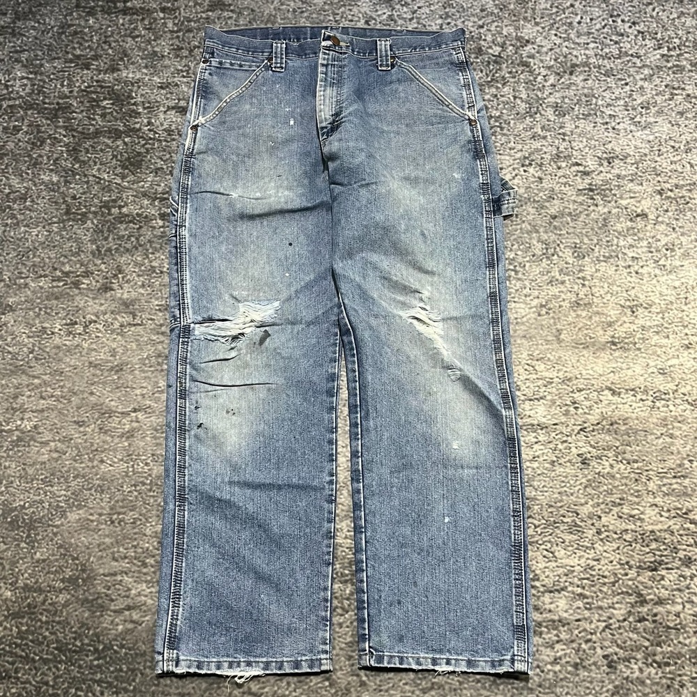 Wrangler Carpenter Jeans 34x30 Blue Distressed Faded Workwear Vintage 2000s‎
